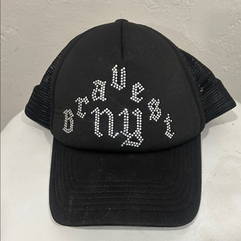 Black Embellished Trucker Cap - Men's Crystal Lettering